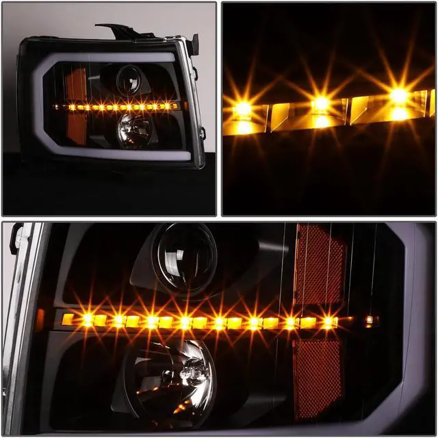 Alt view image 3 of 7 - DNA Motoring HL-HPL-CSIL07-G3-BK-AM For 2007-2014 Chevy Silverado 1500 2500HD 3500HD LED DRL+ Sequential Turn Signal Projector Headlight Headlamp Smoked 08 09 10 11 12 13