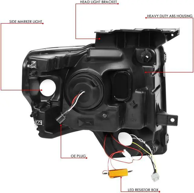 Alt view image 6 of 7 - DNA Motoring HL-LB-T2-F15009-BK-AM For 2009 to 2014 Ford F-150 Pair Black Housing Amber Corner LED DRL Arrow Turn Signal Projector Headlight Head Lamps 10 11 12 13