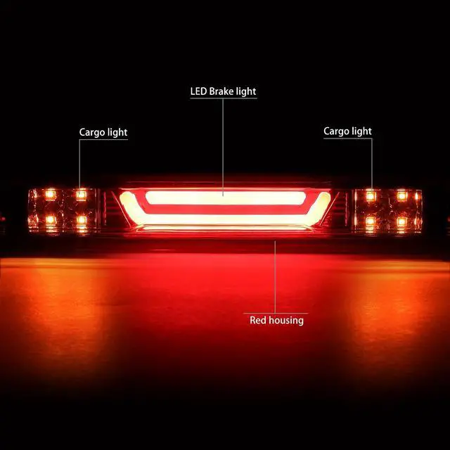 Alt view image 2 of 6 - DNA Motoring 3BL-GMC07-3D-LED-RD For 2007 to 2013 Chevy Silverado GMC Sierra Heavy Duty 3D LED Bar 3rd Third Tail Brake Light Cargo Cargo Lamp Red Housing 08 09 10 11 12