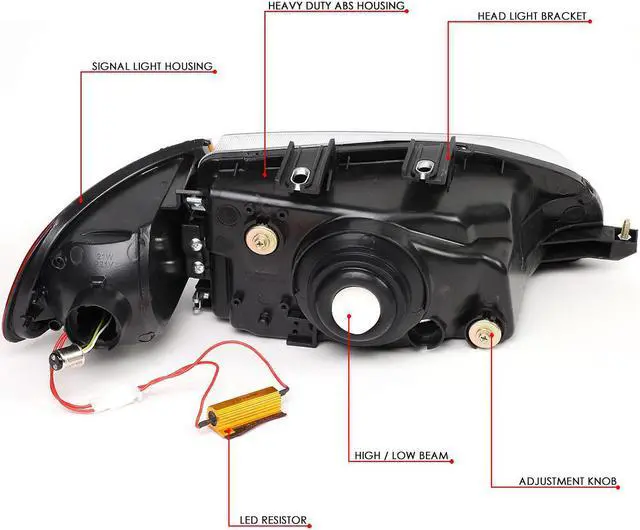 Alt view image 5 of 7 - DNA Motoring HL-LED-HC922D-BK-CL1 For 1992 to 1995 Honda Civic Coupe Hatchback Pair Black Housing LED Turn Signal Headlight Corner Lamps