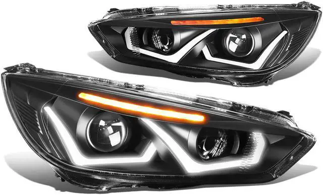 Main image of DNA Motoring HL-HPL-LED-FF16-BK-AM For 2015 to 2018 Focus Dual HALO LED DRL Light Bar+Turn Signal Projector Headlight Black Housing Amber Corner Headlamp 16