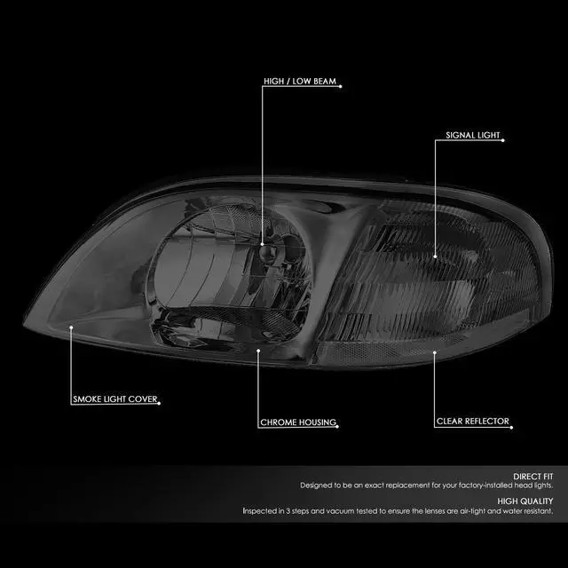 Alt view image 2 of 7 - DNA Motoring HL-OH-032-SM-CL1 For 1999 to 2003 Ford Windstar Headlight Smoked Housing Clear Corner Headlamp 00 01 02 Left + Right