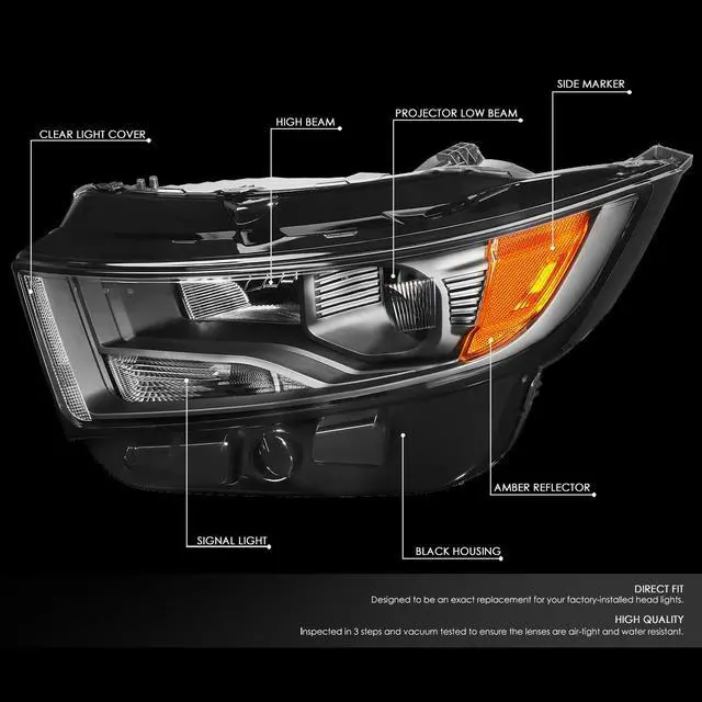 Alt view image 2 of 7 - DNA Motoring HL-OH-FEDG15-BK-AM For 2015 to 2018 Ford Edge Factory Style Black Housing Amber Corner Projector Front Driving Headlight Headlamp 16 17