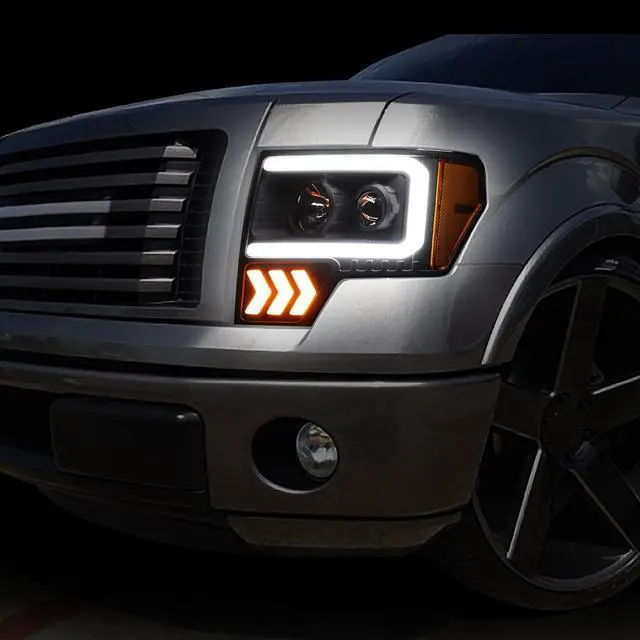 Alt view image 7 of 7 - DNA Motoring HL-LB-T2-F15009-BK-AM For 2009 to 2014 Ford F-150 Pair Black Housing Amber Corner LED DRL Arrow Turn Signal Projector Headlight Head Lamps 10 11 12 13