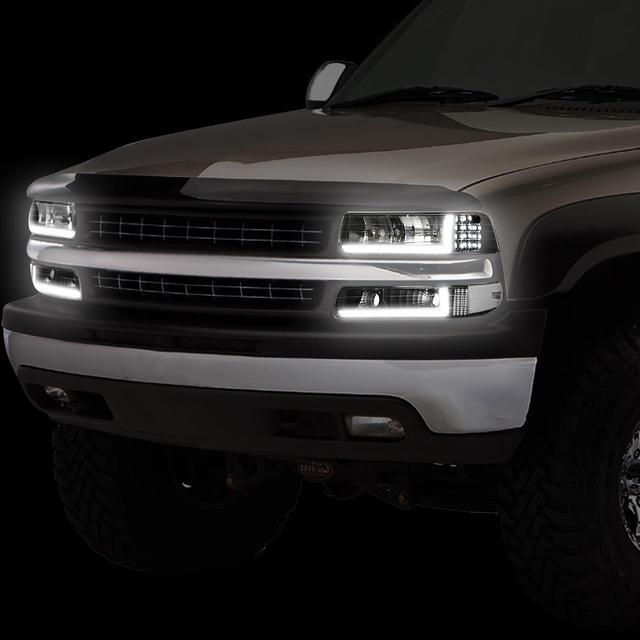 Alt view image 6 of 7 - DNA Motoring HL-LB-CSIL99-BK-CL1 For 1999 to 2002 Chevy Silverado 2000 to 2006 Suburban 1500 2500 Tahoe LED DRL Headlight Bumper Signal Lamps Black/Clear 01 03 04 05