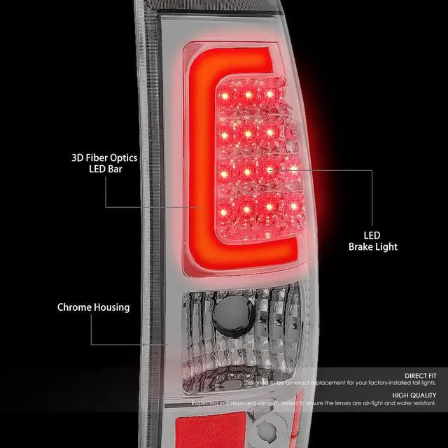 Alt view image 2 of 7 - DNA Motoring TL-CSIL03-LED-3D-CH-CL For 2003 to 2007 Silverado / Sierra Fleetside Pair of 3D LED Bar Tail Brake Lights (Chrome Housing Clear Lens) 04 05 06