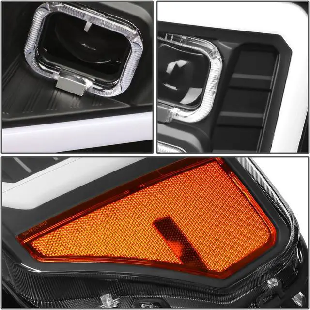 Alt view image 4 of 7 - DNA Motoring HL-LB-T8-F15009-BK-AM For 2009 to 2014 Ford F-150 Pair Black Housing Amber Corner LED DRL Tube Quad Projector Halo Headlight Lamps 10 11 12 13