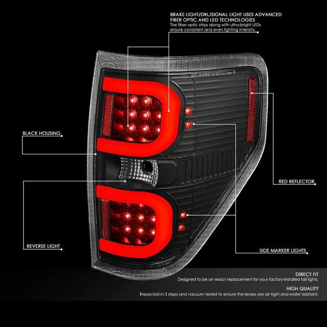 Alt view image 2 of 7 - DNA Motoring TL-F15009-LED-RD3D-BK-CL For 2009 to 2014 Ford F150 Pair Dual Red LED C -Bar Tube Tail Light Rear Brake Lamps Black / Clear