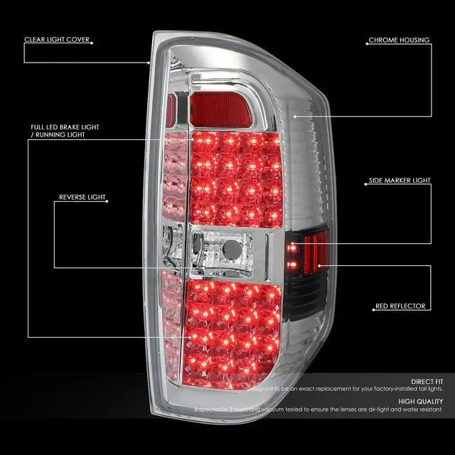 Alt view image 2 of 7 - DNA Motoring TL-TTU15-LED-CH-CL For 2014 to 2018 Tundra Pair Chrome Housing Full LED Tail Light Brake / Reverse Lamps