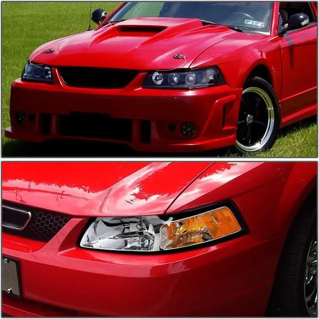 Alt view image 5 of 5 - DNA Motoring OEM-HL-0013-R For 1999 to 2004 Ford Mustang 1PC Factory Style Headlight Headlamp Assembly Right / Passenger Side (Chrome) 00 01 02 03 FO2502177