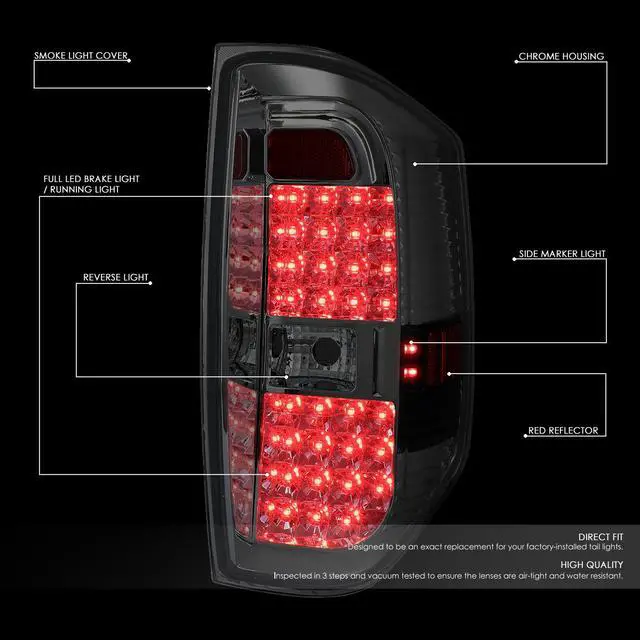 Alt view image 2 of 7 - DNA Motoring TL-TTU15-LED-CH-SM For 2014 to 2018 Tundra Pair Smoked Housing Full LED Tail Light Brake / Reverse Lamps