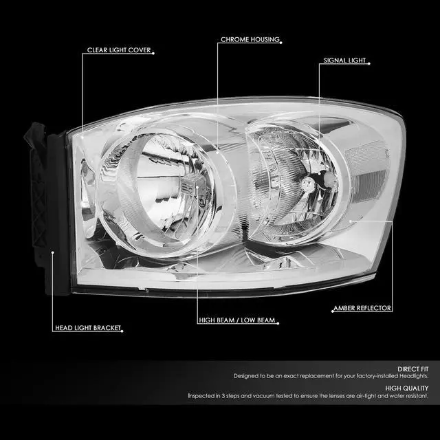 Alt view image 2 of 7 - DNA Motoring HL-OH-RM06-CH-CL1 For 2006 to 2009 Dodge Ram Truck 1500 2500 3500 Pair Black Housing Amber Corner Front Driving Headlight Lamps 07 08 ( Chrome / Clear )
