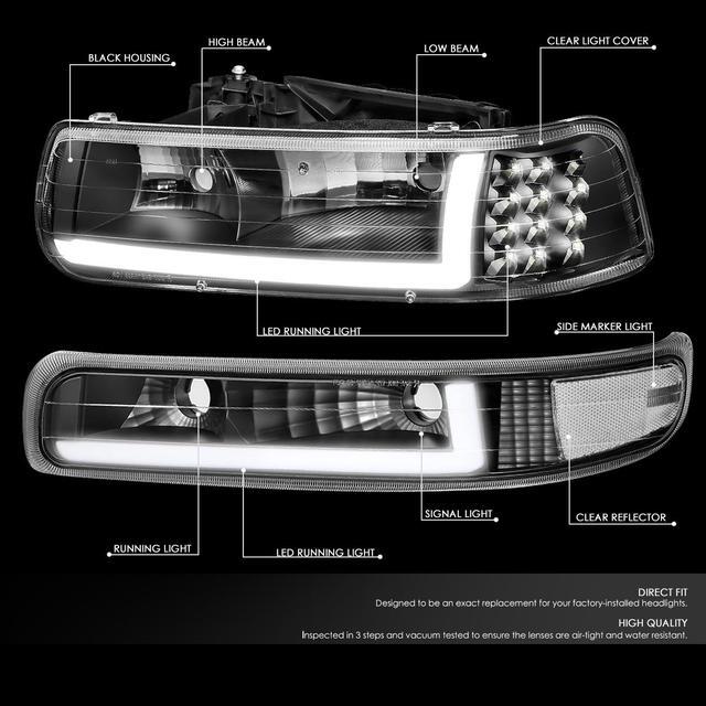 Alt view image 2 of 7 - DNA Motoring HL-LB-CSIL99-BK-CL1 For 1999 to 2002 Chevy Silverado 2000 to 2006 Suburban 1500 2500 Tahoe LED DRL Headlight Bumper Signal Lamps Black/Clear 01 03 04 05