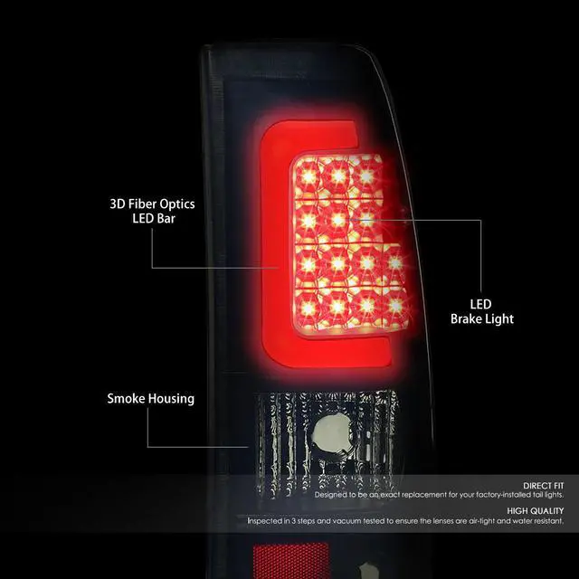 Alt view image 2 of 7 - DNA Motoring TL-CSIL03-LED-RD3D-BK-SM For 1999 to 2006 Silverado / Sierra Fleetside Pair of 3D LED Rear Tail Brake Lights (Black Housing Smoked Lens) 01 02 03 04 05