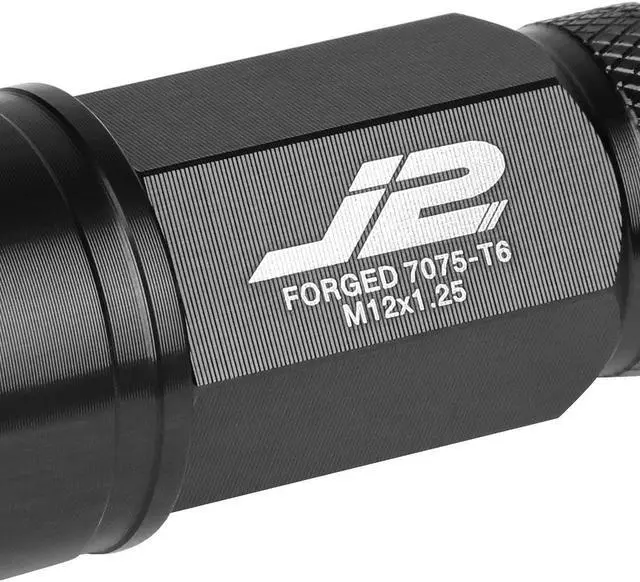 Alt view image 2 of 5 - J2 Engineering LN-T7-025-125-BK J2 Engineering 7075 -T6 Forged Aluminum M12 X 1.25 20Pcs 70mm Open -End Lug Nut w/ Socket Adapter Key ( Black )