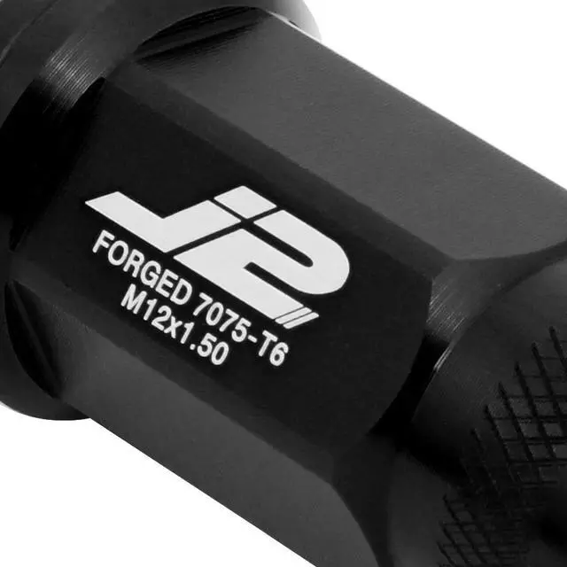 Alt view image 3 of 7 - J2 Engineering LN-T7-014-15-BK J2 Engineering 7075 -T6 Forged Aluminum M12 x 1.5 20Pcs 50mm Knurled Top Lug Nut w/ Adapter Black