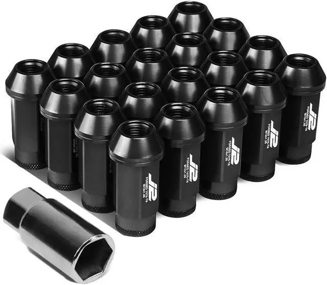 Main image of J2 Engineering LN-T7-013-125-BK J2 Engineering 7075 -T6 Forged Aluminum M12x 1.25 20Pcs 50mm Height Open -End Lug Nut Sets w / Socket Adapter Black