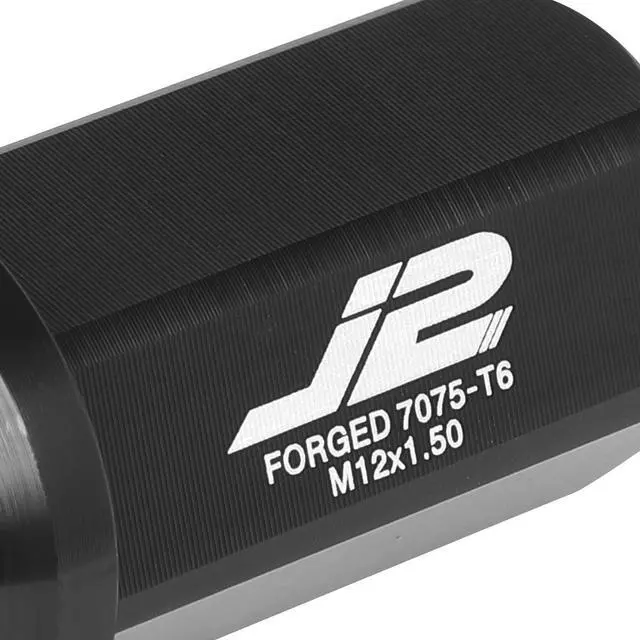 Alt view image 2 of 6 - J2 Engineering LN-T7-019-15-BK J2 Engineering 7075 -T6 Forged Aluminum M12 x 1.5 20Pcs 45mm Open -End Lug Nut w/ Adapter Black