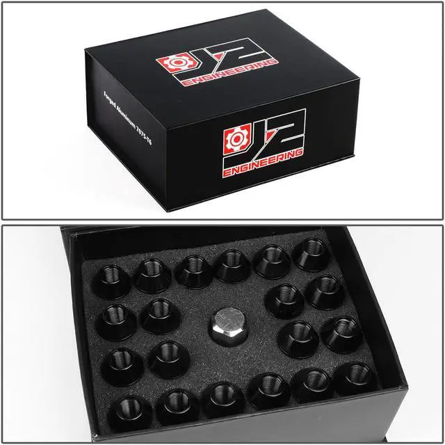 Alt view image 7 of 7 - J2 Engineering LN-T7-006-125-BK J2 Engineering 7075 -T6 Forged Aluminum M12 x 1.25 20Pcs 35mm Height Close -End Lug Nut Set w / Socket Adapter Black
