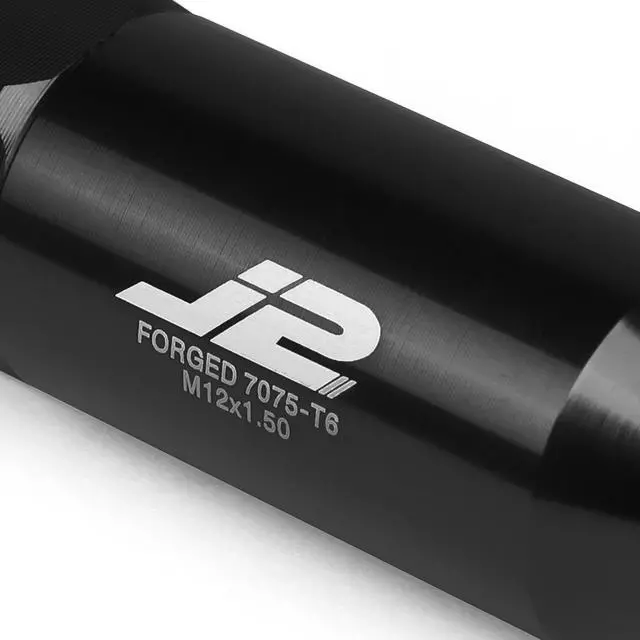 Alt view image 3 of 7 - J2 Engineering LN-T7-003-15-BK J2 Engineering 7075 -T6 Forged Aluminum M12X1.5 20Pcs 60mm Height Open -End Lug Nut Set w / Socket Adapter (Black)