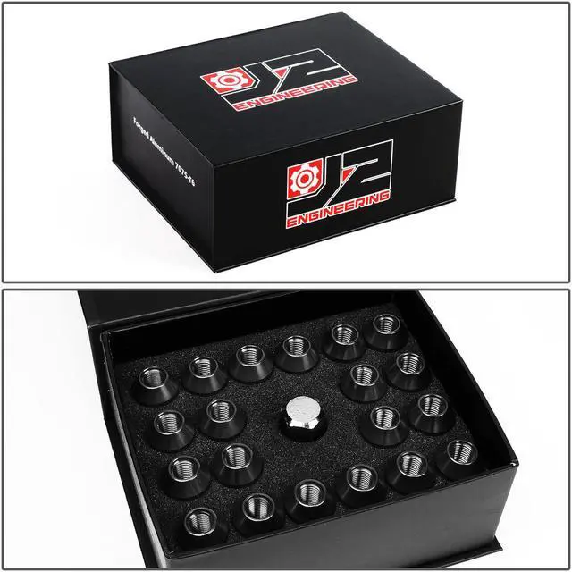 Alt view image 6 of 6 - J2 Engineering LN-T7-004-15-BK J2 Engineering 7075 -T6 Forged Aluminum M12X1.5 20Pcs 50mm Height Open -End Lug Nut Set w / Socket Adapter Key (Black)