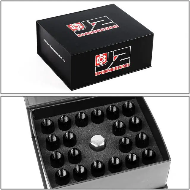 Alt view image 7 of 7 - J2 Engineering LN-T7-003-125-BK J2 Engineering 7075 -T6 Forged Aluminum M12 x 1.25 20Pcs 60mm Height Open -End Lug Nut Set w / Socket Adapter Black