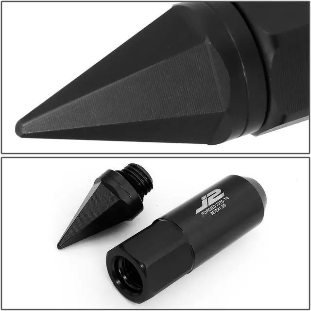 Alt view image 4 of 6 - J2 Engineering LN-T7-017-15-BK J2 Engineering 7075 -T6 Forged Aluminum M12X1.5 20Pcs 90mm Height Spiky Cap Lug Nut Set w / Socket Adapter (Black)