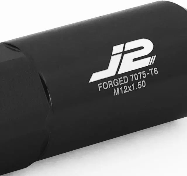 Alt view image 3 of 7 - J2 Engineering LN-T7-016-15-BK J2 Engineering 7075 -T6 Forged Aluminum M12X1.5 20Pcs 107mm Height Spiky Cap Lug Nut Set w / Socket Adapter (Black)