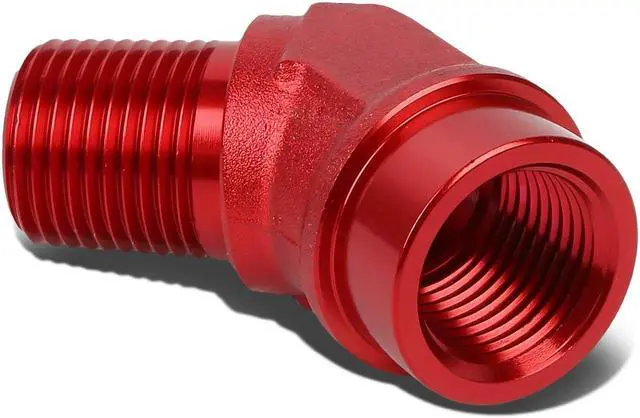 Alt view image 2 of 4 - DNA Motoring FT-1-9017-08-RD 1/2" NPT Male 45 Degree to 1/2" Female Hose Port Aluminum Finish Adapter (Red)