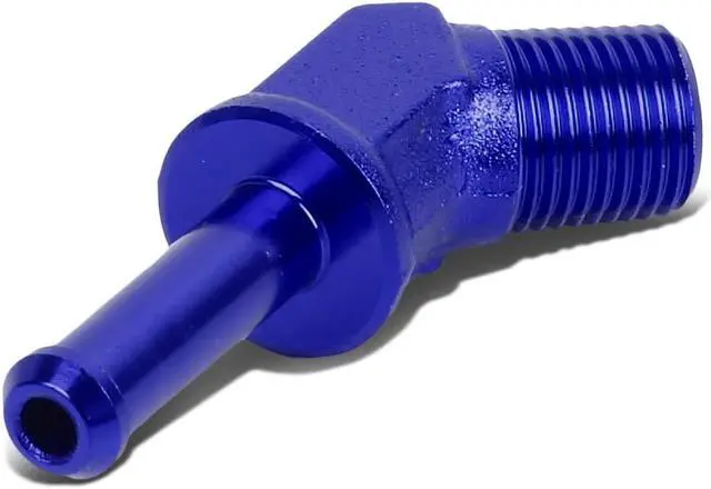 Main image of DNA Motoring FT-1-9004-04-BL 1/8" NPT Male 45 Degree to 1/4" Hose Port Nipple Aluminum Finish Adapter (Blue)