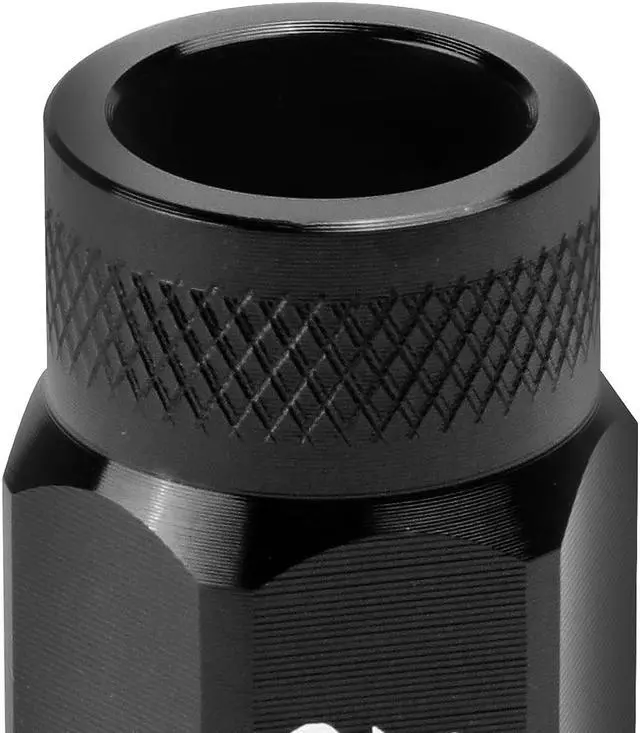 Alt view image 5 of 7 - J2 Engineering LN-T7-014-125-BK J2 Engineering 7075 -T6 Forged Aluminum M12 x 1.25 20Pcs 50mm Height Knurled Top Lug Nut w/ Adapter Black