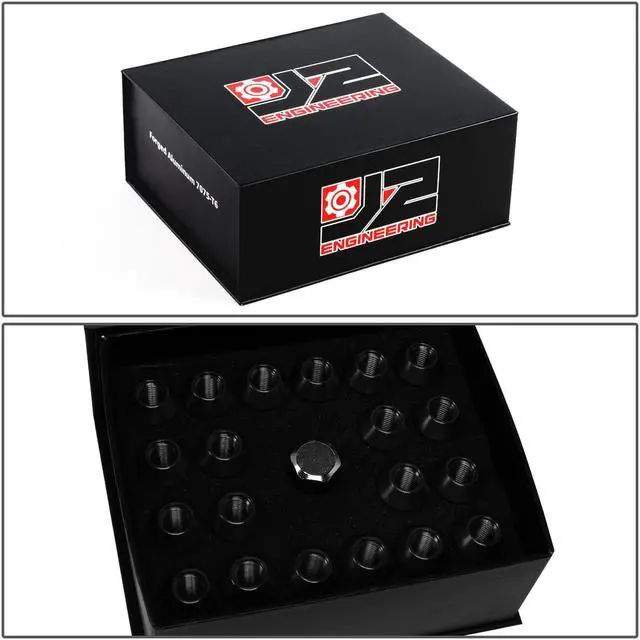 Alt view image 6 of 6 - J2 Engineering LN-T7-019-15-BK J2 Engineering 7075 -T6 Forged Aluminum M12 x 1.5 20Pcs 45mm Open -End Lug Nut w/ Adapter Black