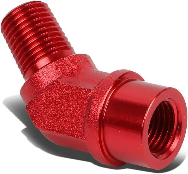 Alt view image 3 of 4 - DNA Motoring FT-1-9017-04-RD 1/4" NPT Male 45 Degree to 1/4" Female Hose Port Aluminum Finish Adapter (Red)