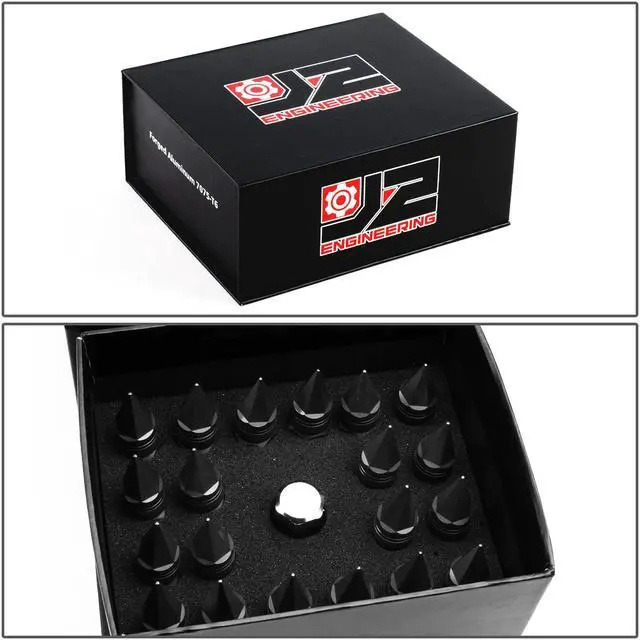 Alt view image 7 of 7 - J2 Engineering LN-T7-022-15-BK J2 Engineering 7075 -T6 Forged Aluminum M12X1.5 20Pcs 80mm Height Spiky Cap Lug Nut Set w/Adapter Key (Black)