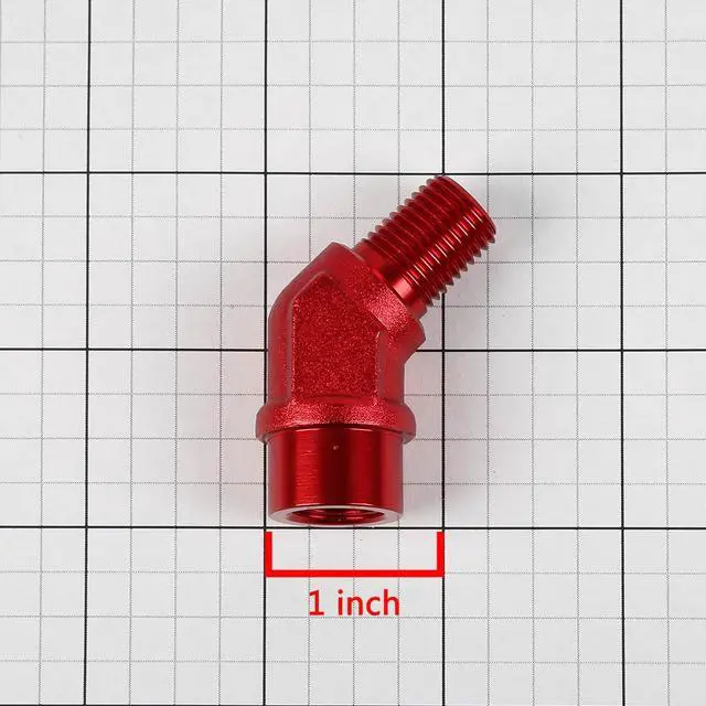 Alt view image 4 of 4 - DNA Motoring FT-1-9017-04-RD 1/4" NPT Male 45 Degree to 1/4" Female Hose Port Aluminum Finish Adapter (Red)