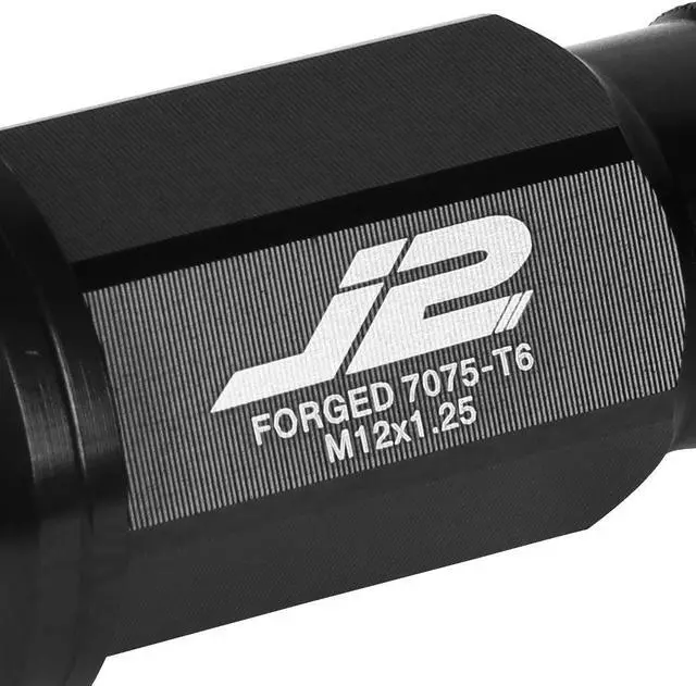 Alt view image 3 of 7 - J2 Engineering LN-T7-004-125-BK J2 Engineering 7075 -T6 Forged Aluminum M12 x 1.25 20Pcs 50mm Open -End Lug Nut w/ Socket Adapter Key ( Black )