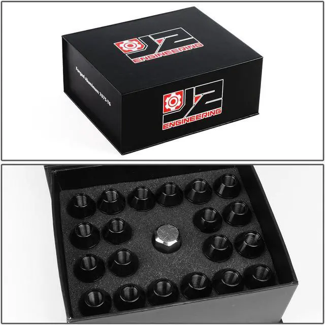 Alt view image 7 of 7 - J2 Engineering LN-T7-008-125-BK J2 Engineering 7075 -T6 Forged Aluminum M12 x 1.25 20Pcs 44mm Height Open -End Lug Nut Set w / Socket Adapter Black