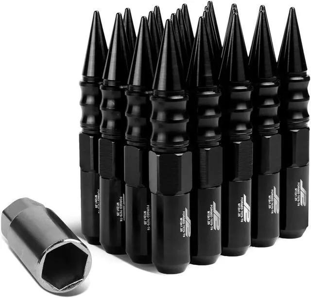 Main image of J2 Engineering LN-T7-015-125-BK J2 Engineering 7075 -T6 Forged Aluminum M12 x 1.25 20Pcs 123mm Spiked Cap Lug Nut w/ Socket Adapter ( Black )