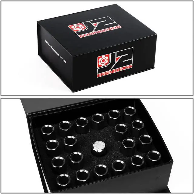 Alt view image 7 of 7 - J2 Engineering LN-T7-003-15-BK J2 Engineering 7075 -T6 Forged Aluminum M12X1.5 20Pcs 60mm Height Open -End Lug Nut Set w / Socket Adapter (Black)