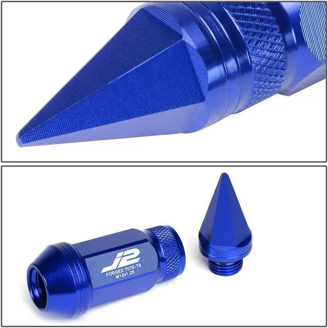 Alt view image 4 of 7 - J2 Engineering LN-T7-022-125-BL J2 Engineering 7075 -T6 Forged Aluminum M12 x 1.25 20Pcs 80mm Spiked Cap Lug Nut w/ Socket Adapter ( Blue )