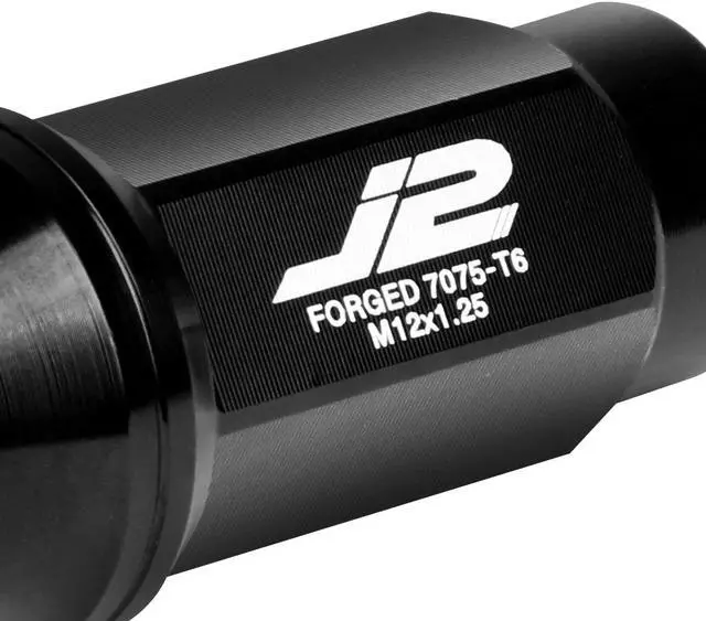 Alt view image 3 of 7 - J2 Engineering LN-T7-018-125-BK J2 Engineering 7075 -T6 Forged Aluminum M12 x 1.25 20Pcs 50mm Height Close -End Lug Nut Kit w/Adapter Key Black