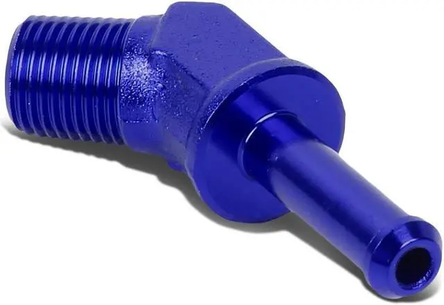 Alt view image 2 of 4 - DNA Motoring FT-1-9004-04-BL 1/8" NPT Male 45 Degree to 1/4" Hose Port Nipple Aluminum Finish Adapter (Blue)