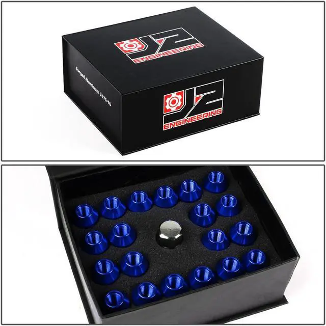 Alt view image 7 of 7 - J2 Engineering LN-T7-006-15-BL J2 Engineering 7075 -T6 Forged Aluminum M12X1.5 20Pcs 35mm Height Close -End Lug Nut Set w / Socket Adapter (Blue)