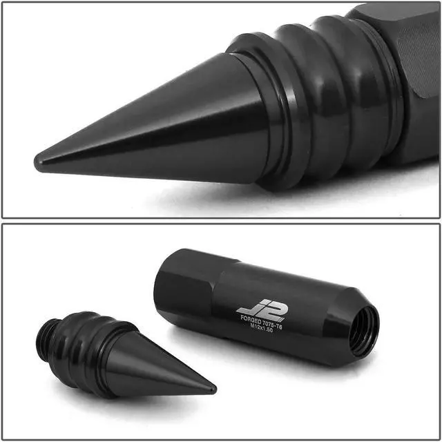 Alt view image 4 of 7 - J2 Engineering LN-T7-016-15-BK J2 Engineering 7075 -T6 Forged Aluminum M12X1.5 20Pcs 107mm Height Spiky Cap Lug Nut Set w / Socket Adapter (Black)
