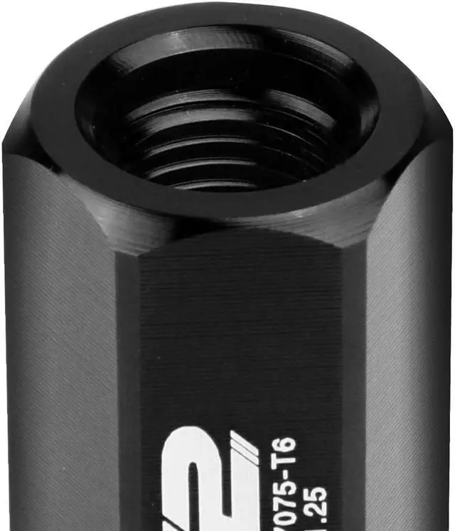 Alt view image 5 of 6 - J2 Engineering LN-T7-019-125-BK J2 Engineering 7075 -T6 Forged Aluminum M12 x 1.25 20Pcs 45mm Height Open-End Lug Nut w/ Adapter Black