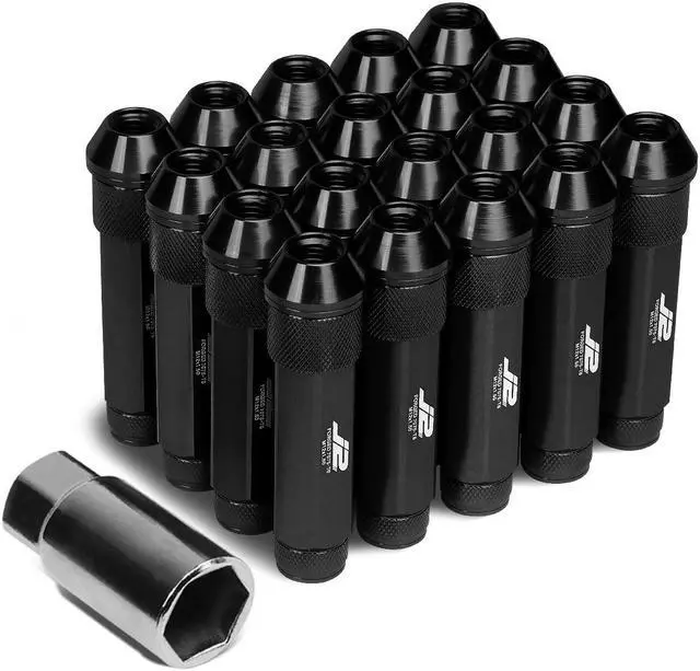 Main image of J2 Engineering LN-T7-027-15-BK J2 Engineering 7075 -T6 Forged Aluminum M12 x 1.5 20 Pcs 90mm Open End Lug Nut Set w/ Adapter ( Black )