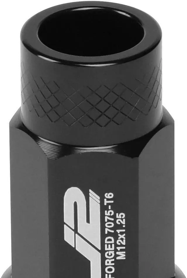 Alt view image 5 of 7 - J2 Engineering LN-T7-034-125-BK J2 Engineering 7075 Aluminum M12 x 1.25 20 Pcs 50mm Open End Lug Nut Set with Adapter Black