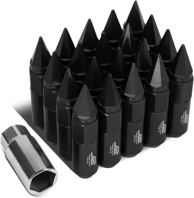 Main image of J2 Engineering LN-T7-017-15-BK J2 Engineering 7075 -T6 Forged Aluminum M12X1.5 20Pcs 90mm Height Spiky Cap Lug Nut Set w / Socket Adapter (Black)