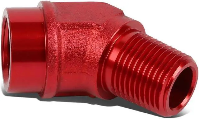 Alt view image 3 of 4 - DNA Motoring FT-1-9017-08-RD 1/2" NPT Male 45 Degree to 1/2" Female Hose Port Aluminum Finish Adapter (Red)