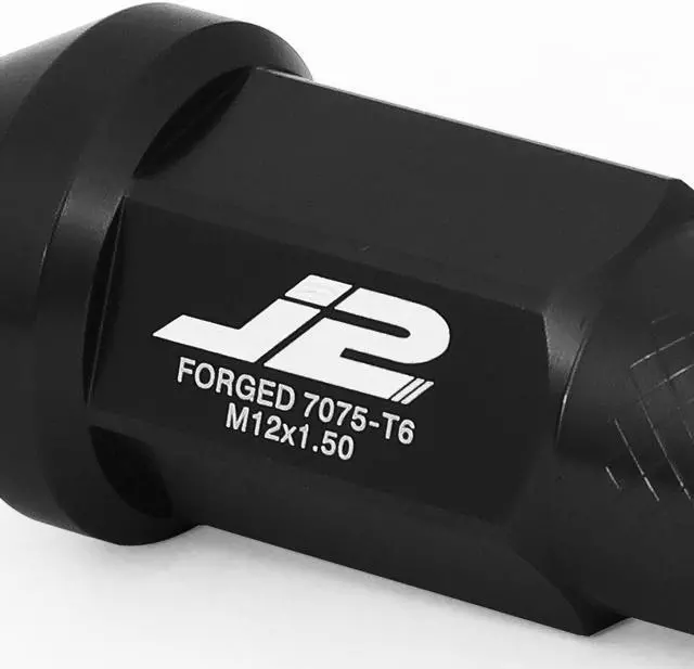 Alt view image 3 of 7 - J2 Engineering LN-T7-034-15-BK J2 Engineering 7075 -T6 Forged Aluminum M12X1.5 20Pcs 50mm Height Open -End Lug Nut Set w / Socket Adapter (Black)